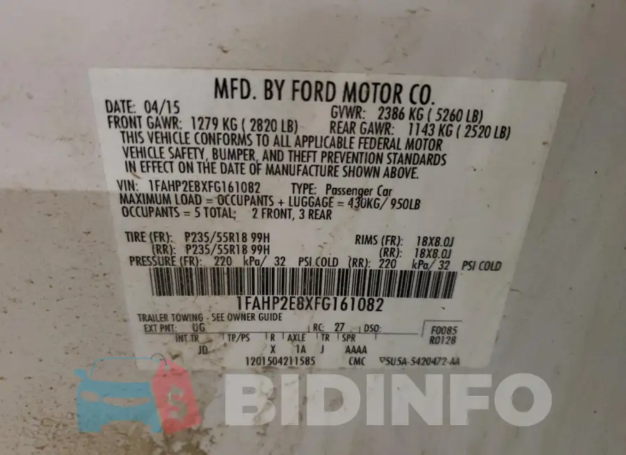 1FAHP2E8XFG161082 Photo# 12