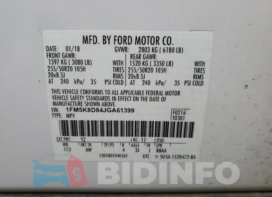 1FM5K8D84JGA61399 Photo# 14
