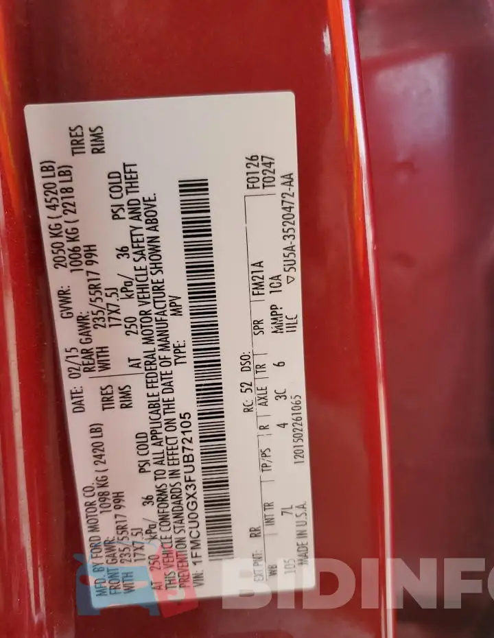 1FMCU0GX3FUB72105 Photo# 13