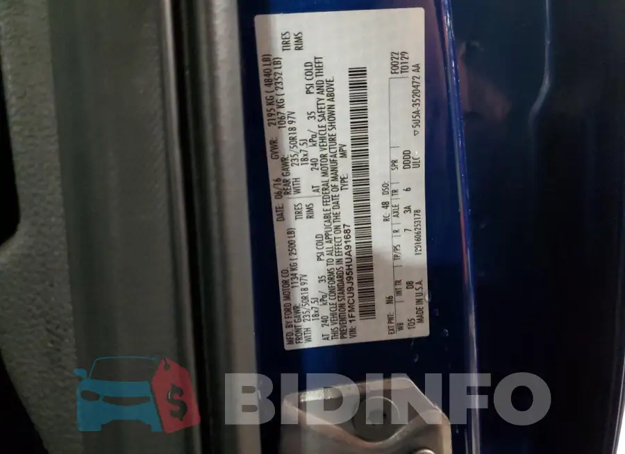 1FMCU9J95HUA91687 Photo# 13