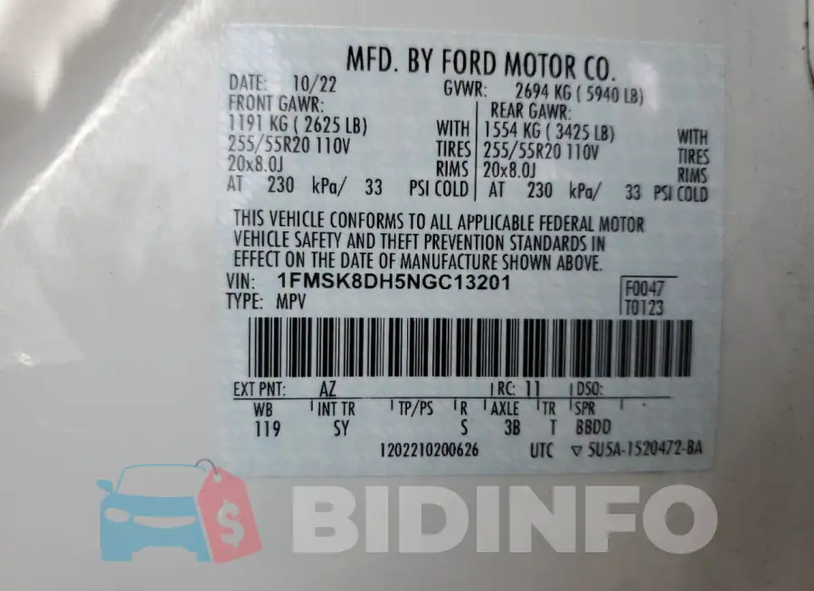 1FMSK8DH5NGC13201 Photo# 14