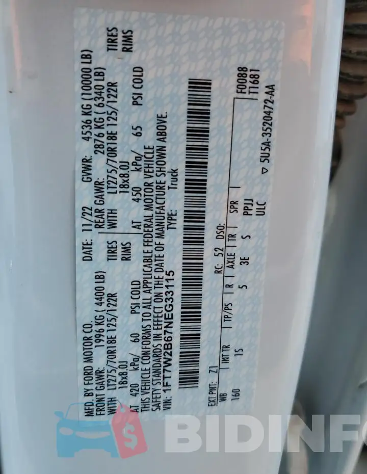 1FT7W2B67NEG33115 Photo# 12