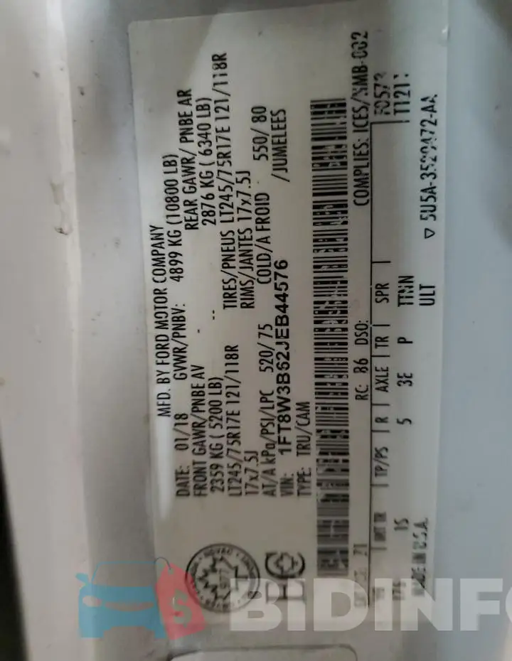 1FT8W3B62JEB44576 Photo# 13
