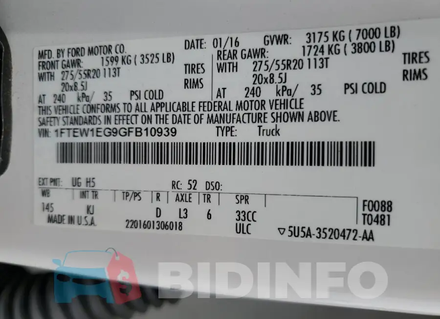 1FTEW1EG9GFB10939 Photo# 12