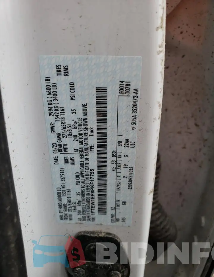 1FTEW1EP8PKF17755 Photo# 12