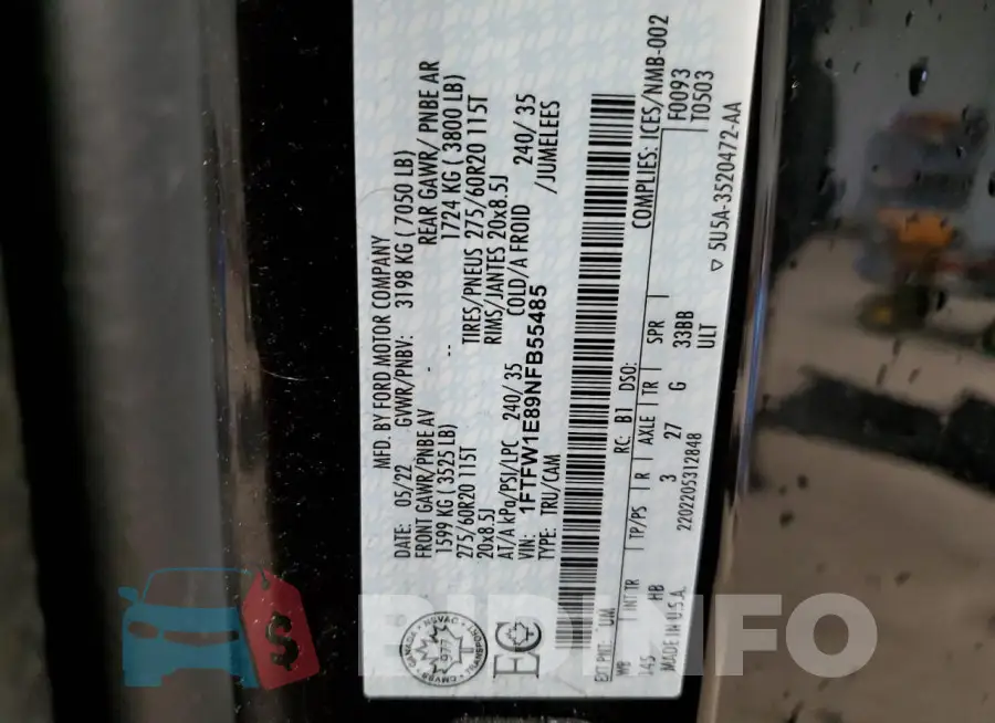 1FTFW1E89NFB55485 Photo# 12