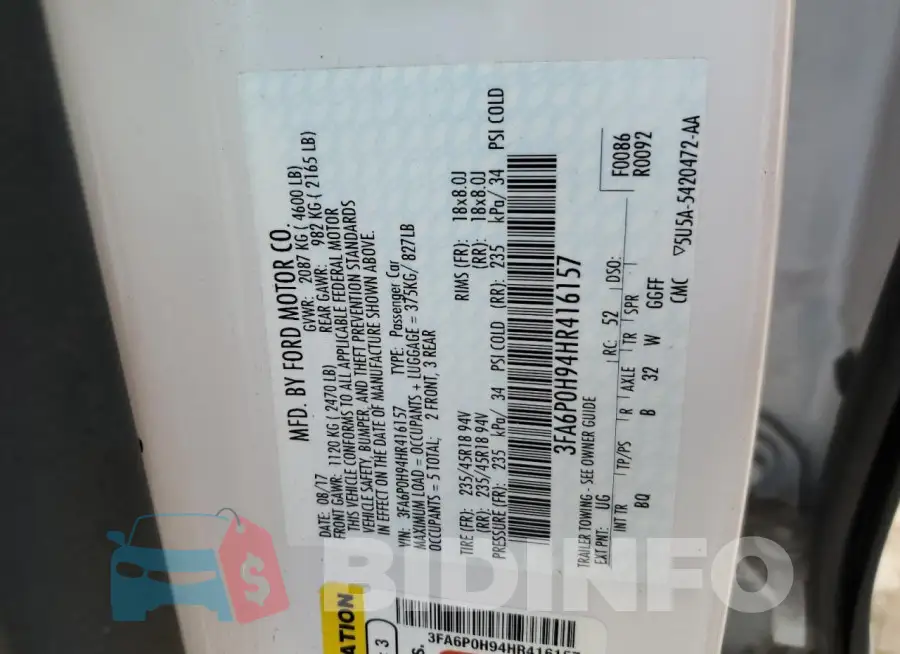 3FA6P0H94HR416157 Photo# 12