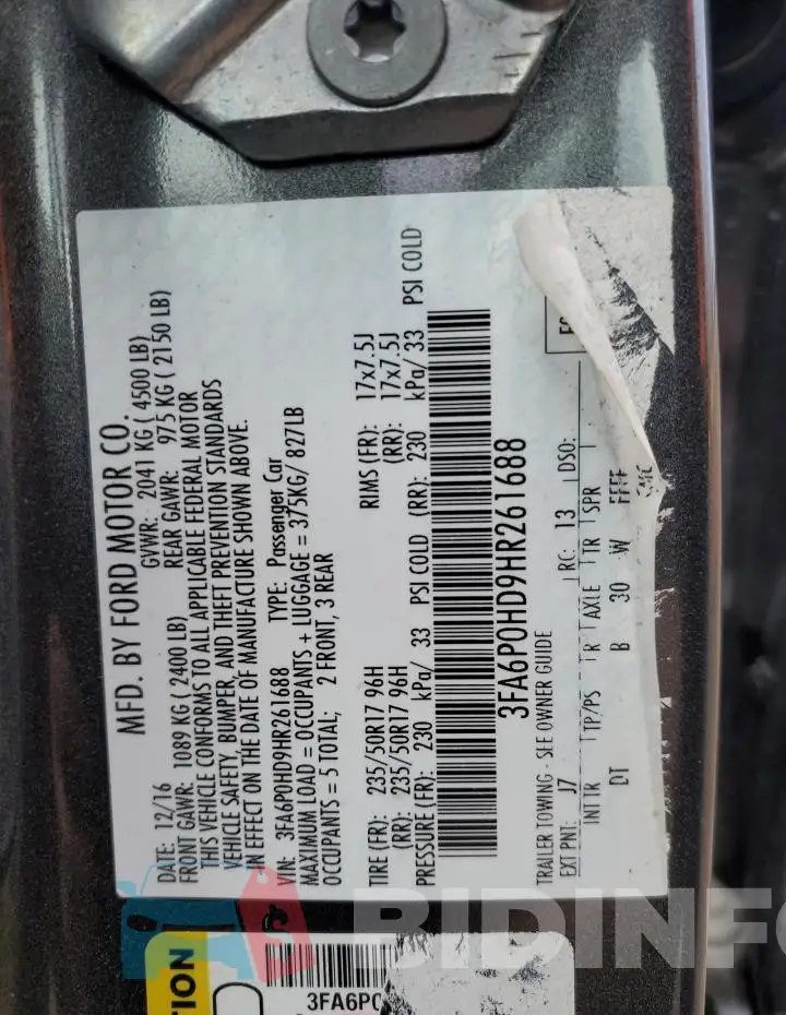 3FA6P0HD9HR261688 Photo# 13