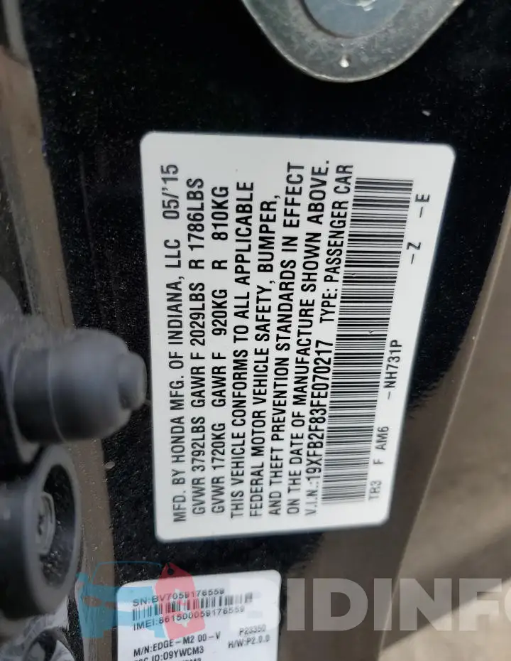 19XFB2F83FE070217 Photo# 12