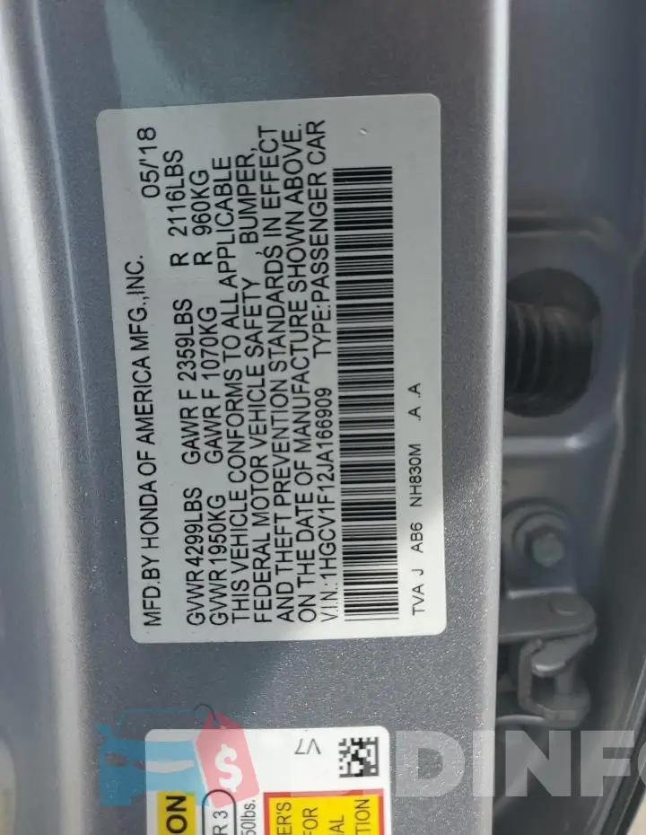 1HGCV1F12JA166909 Photo# 12
