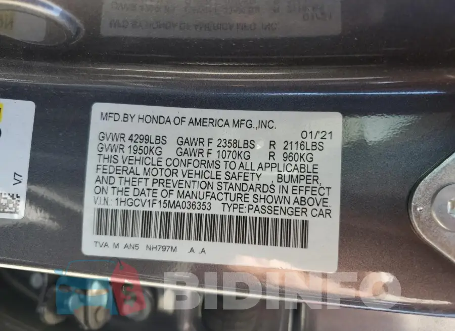 1HGCV1F15MA036353 Photo# 12