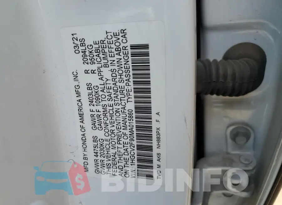1HGCV2F90MA015860 Photo# 12