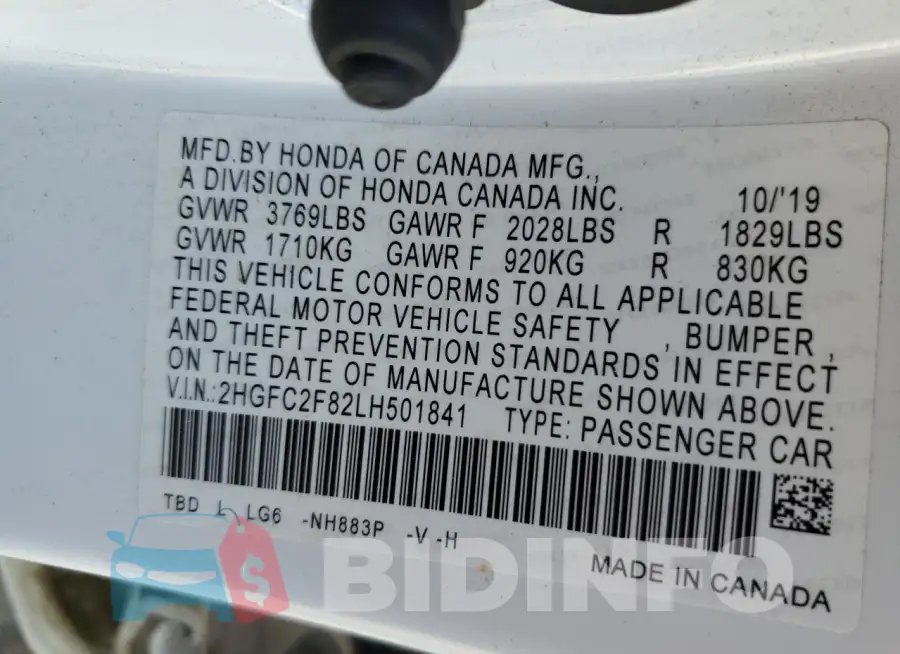 2HGFC2F82LH501841 Photo# 12