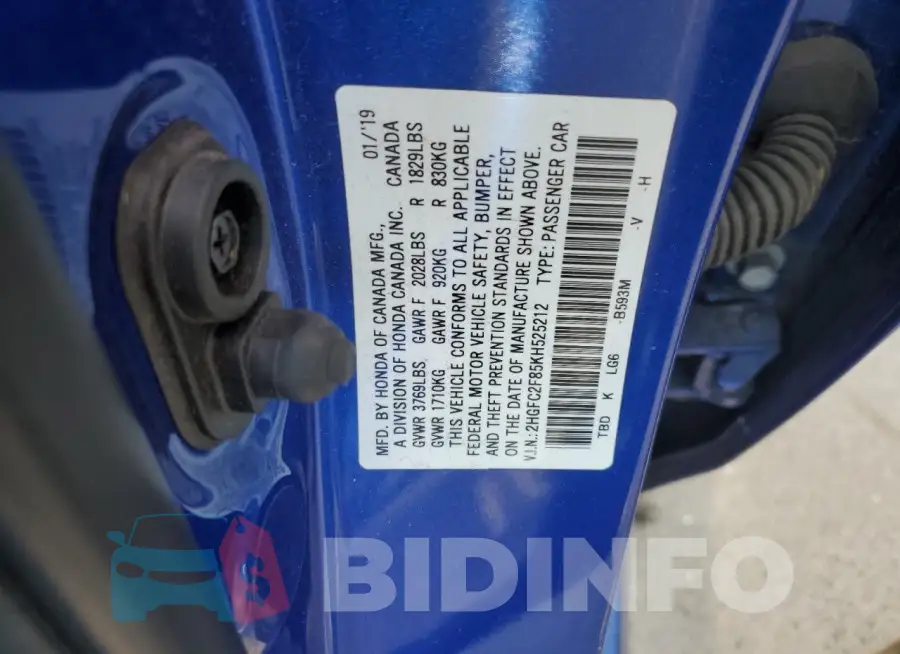 2HGFC2F85KH525212 Photo# 12
