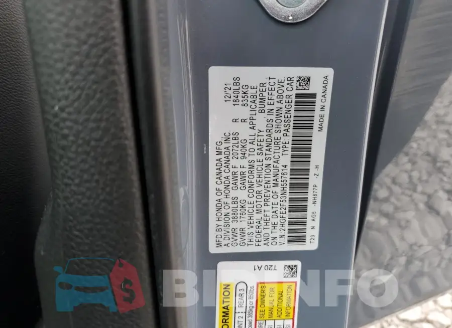 2HGFE2F53NH557614 Photo# 12