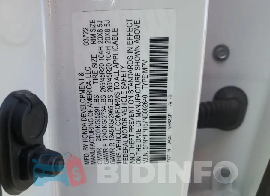 5FNYF7H57NB002640 Photo# 12