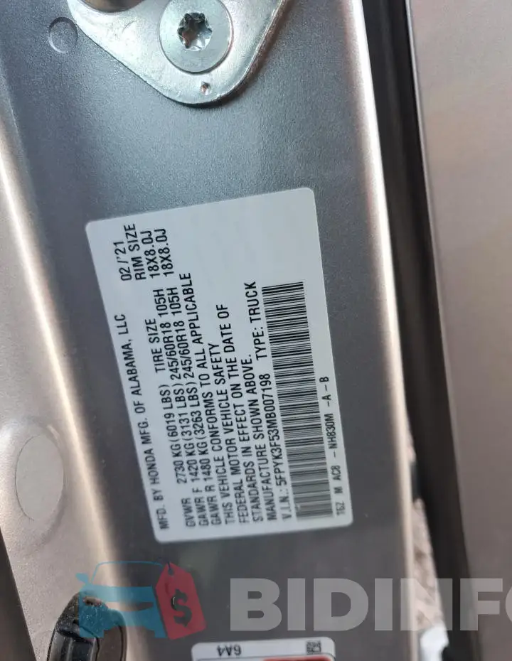 5FPYK3F53MB007198 Photo# 12