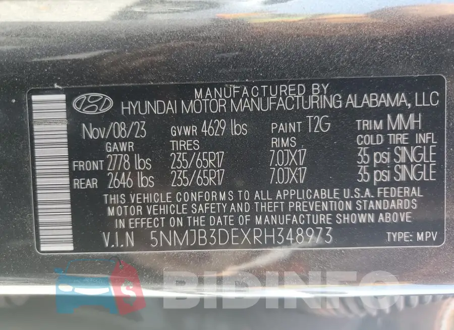 5NMJB3DEXRH348973 Photo# 13