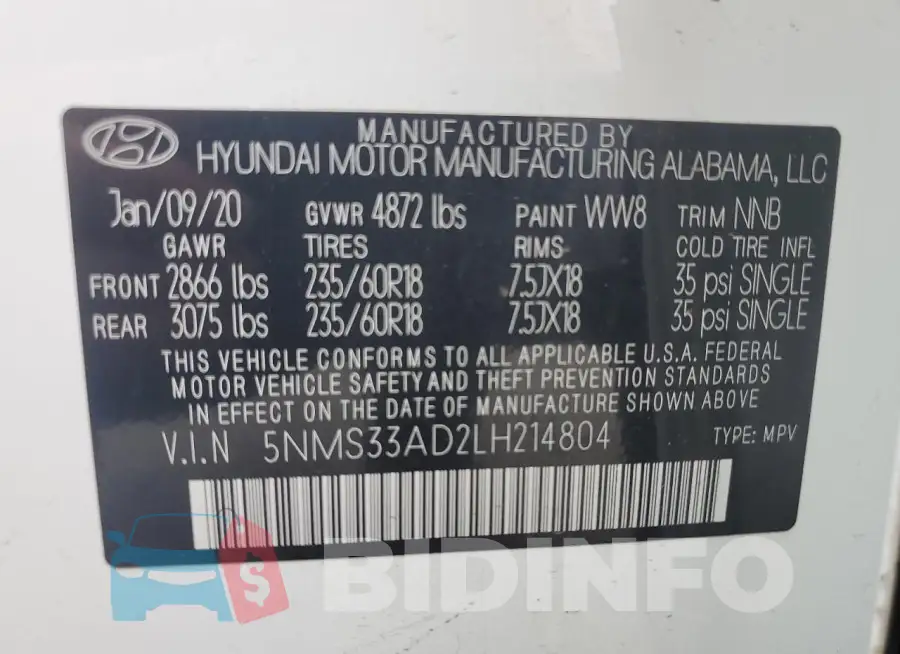5NMS33AD2LH214804 Photo# 14