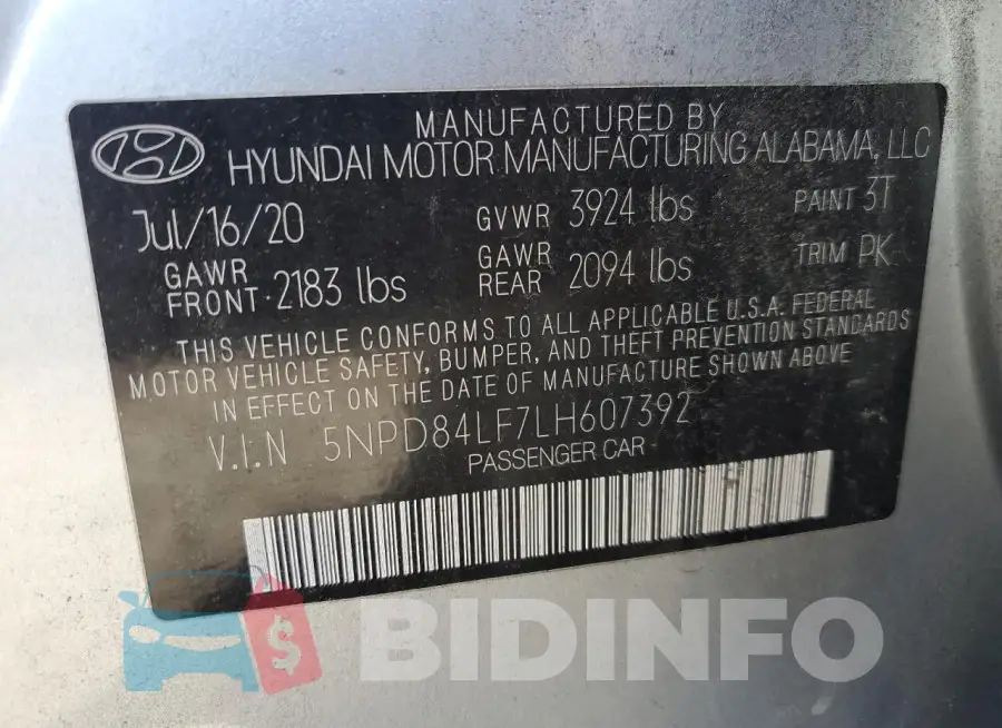 5NPD84LF7LH607392 Photo# 12