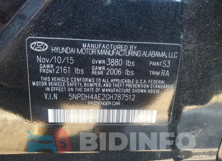 5NPDH4AE2GH787512 Photo# 13