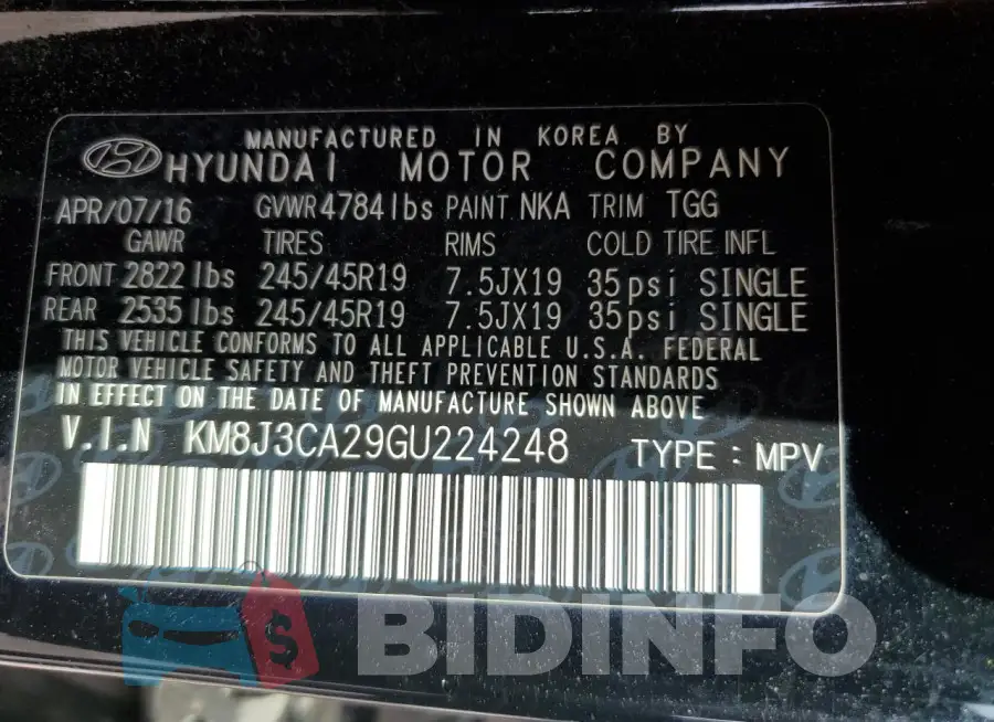 KM8J3CA29GU224248 Photo# 12