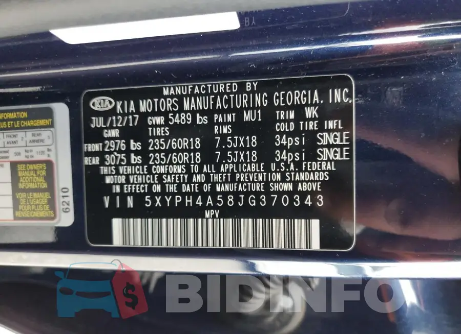 5XYPH4A58JG370343 Photo# 13
