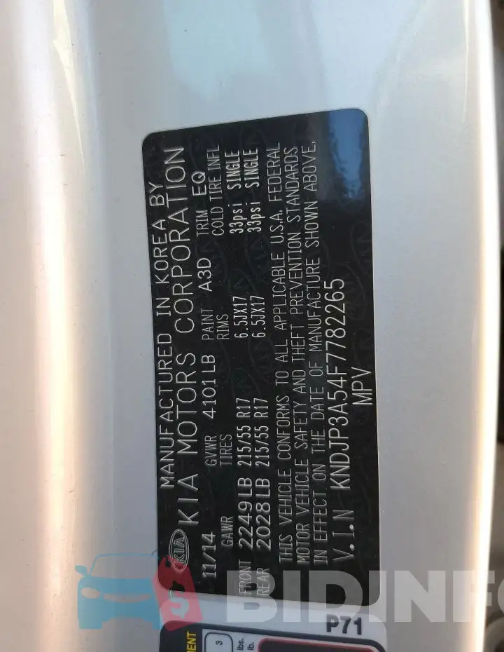 KNDJP3A54F7782265 Photo# 12