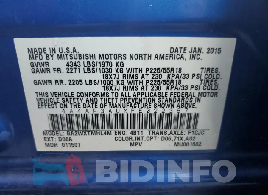 4A4AP3AUXFE022367 Photo# 12