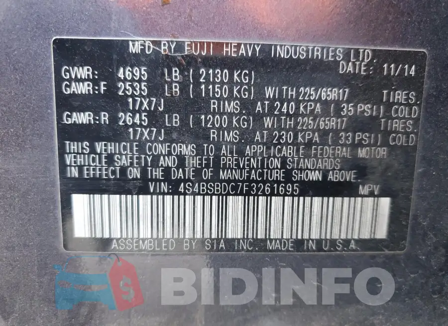 4S4BSBDC7F3261695 Photo# 13