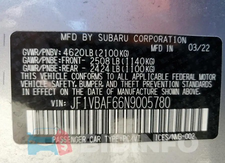 JF1VBAF66N9005780 Photo# 12