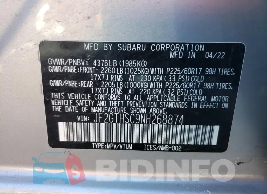 JF2GTHSC9NH268874 Photo# 13