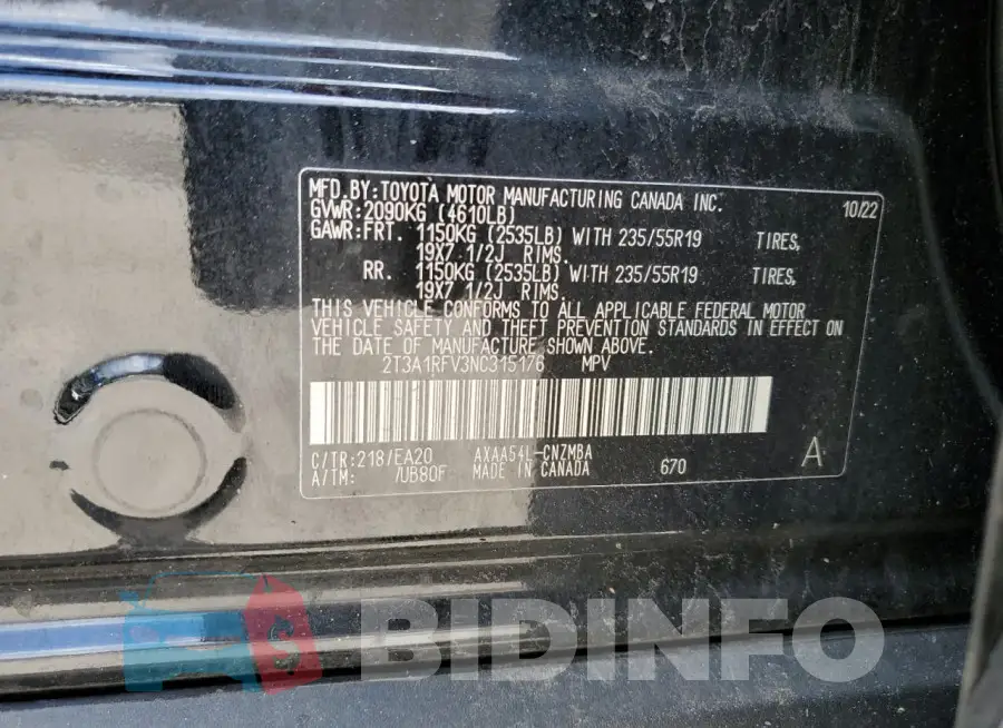 2T3A1RFV3NC315176 Photo# 12