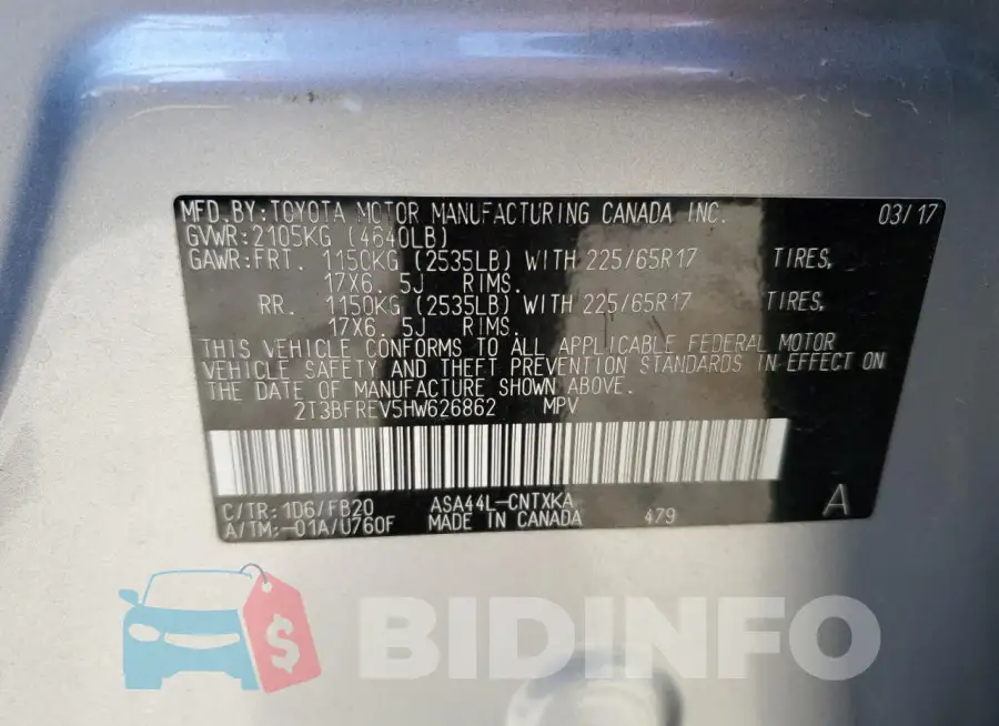 2T3BFREV5HW626862 Photo# 14