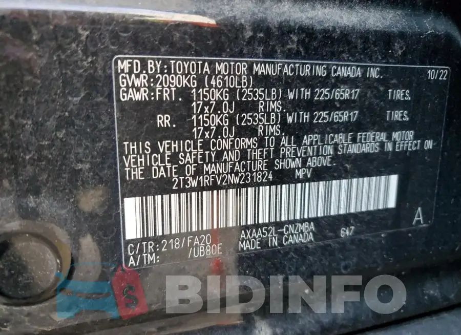 2T3W1RFV2NW231824 Photo# 12