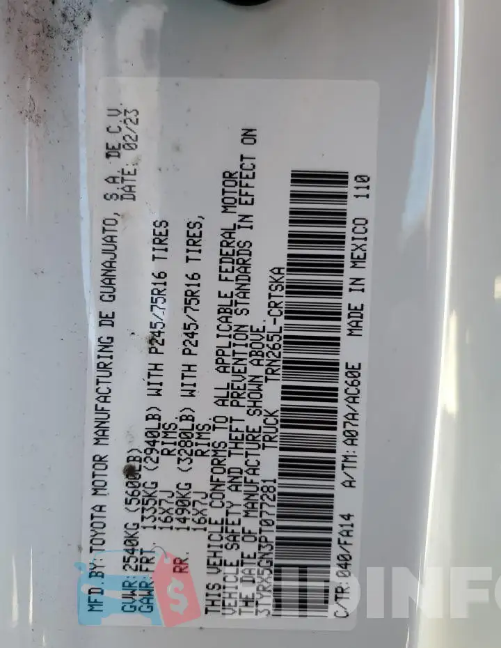 3TYRX5GN3PT077281 Photo# 12