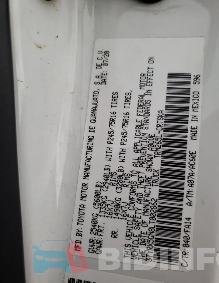 3TYRX5GN8LT002862 Photo# 12