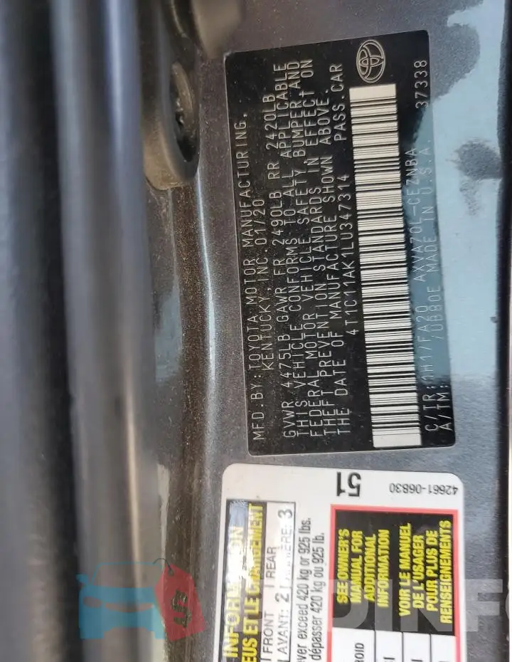 4T1C11AK1LU347314 Photo# 12