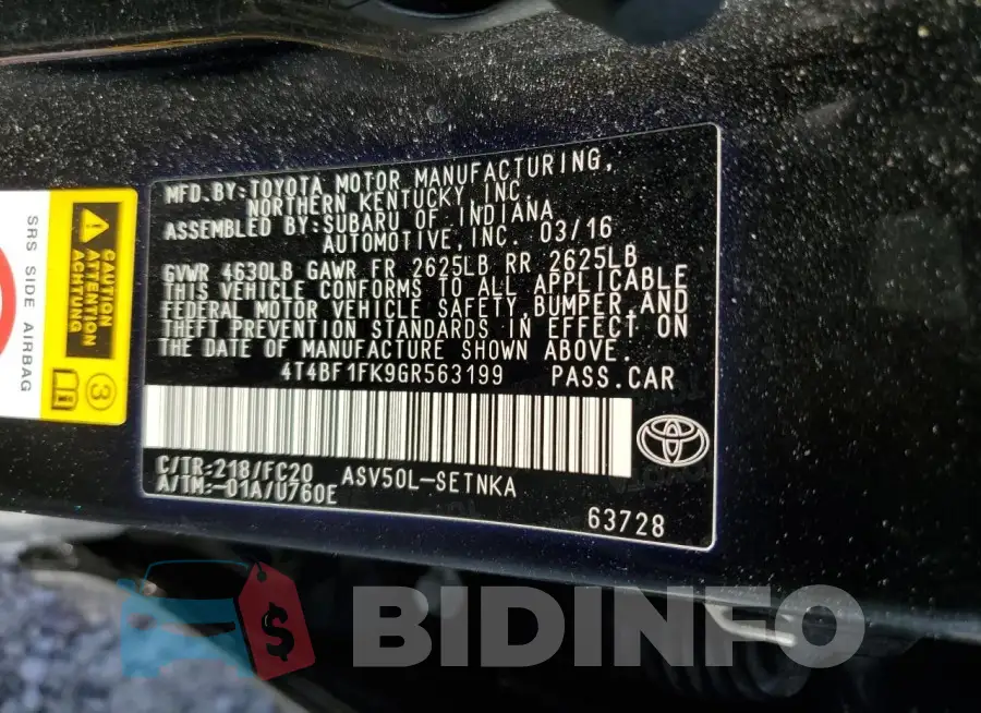 4T4BF1FK9GR563199 Photo# 12