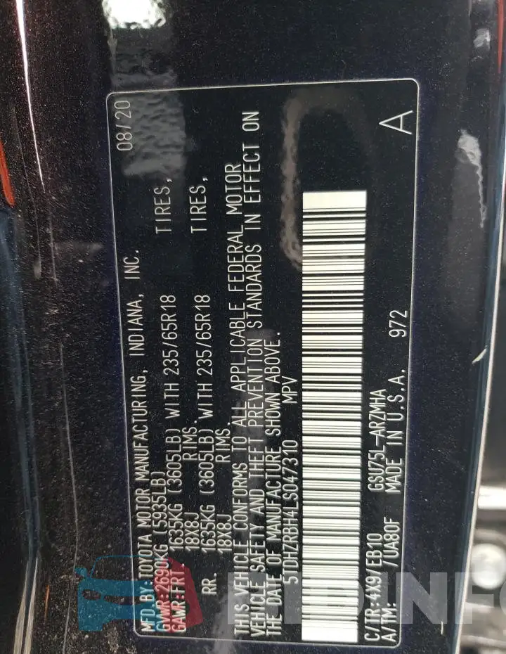 5TDHZRBH4LS047310 Photo# 14