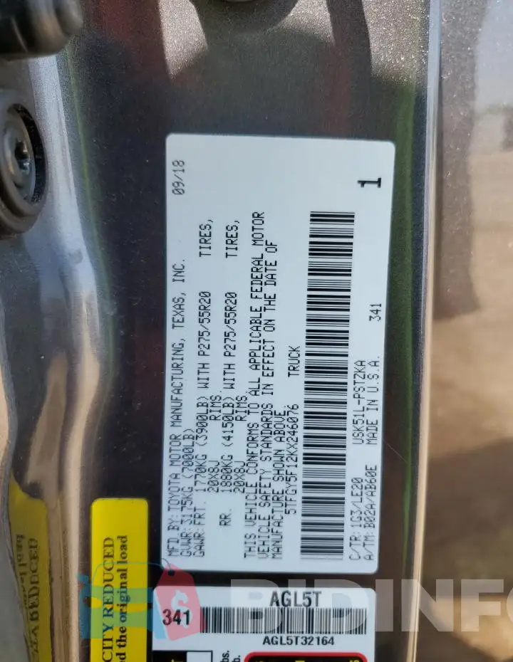 5TFGY5F12KX246076 Photo# 12