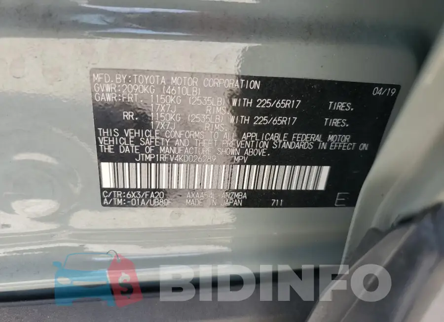 JTMP1RFV4KD026289 Photo# 12