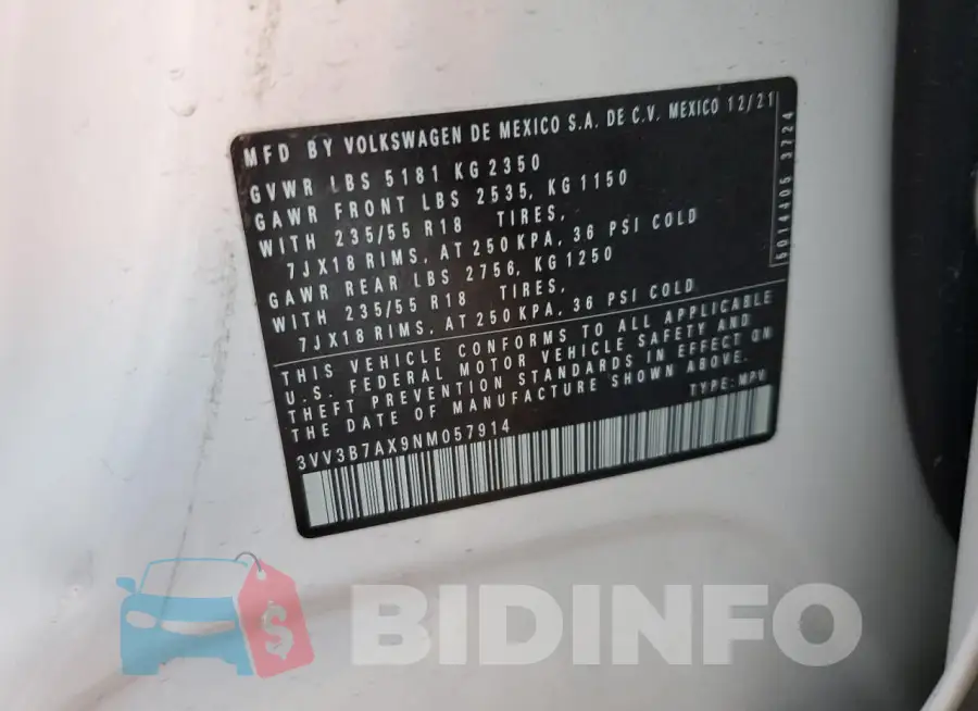 3VV3B7AX9NM057914 Photo# 12