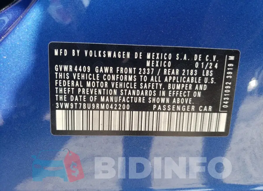 3VW9T7BU9RM042200 Photo# 13