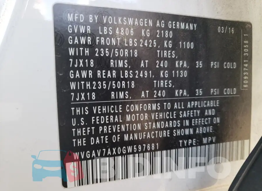 WVGAV7AX0GW597681 Photo# 12