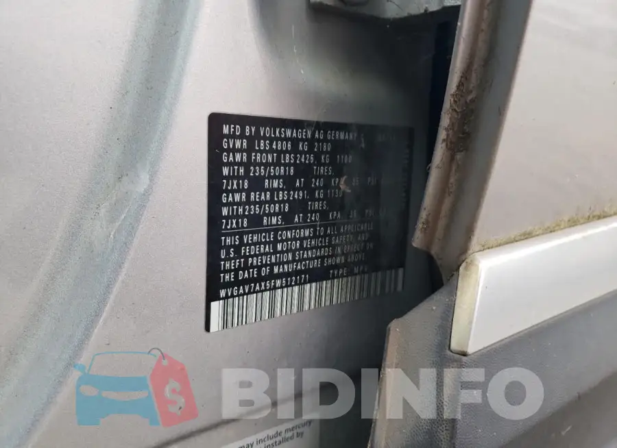 WVGAV7AX5FW512171 Photo# 12