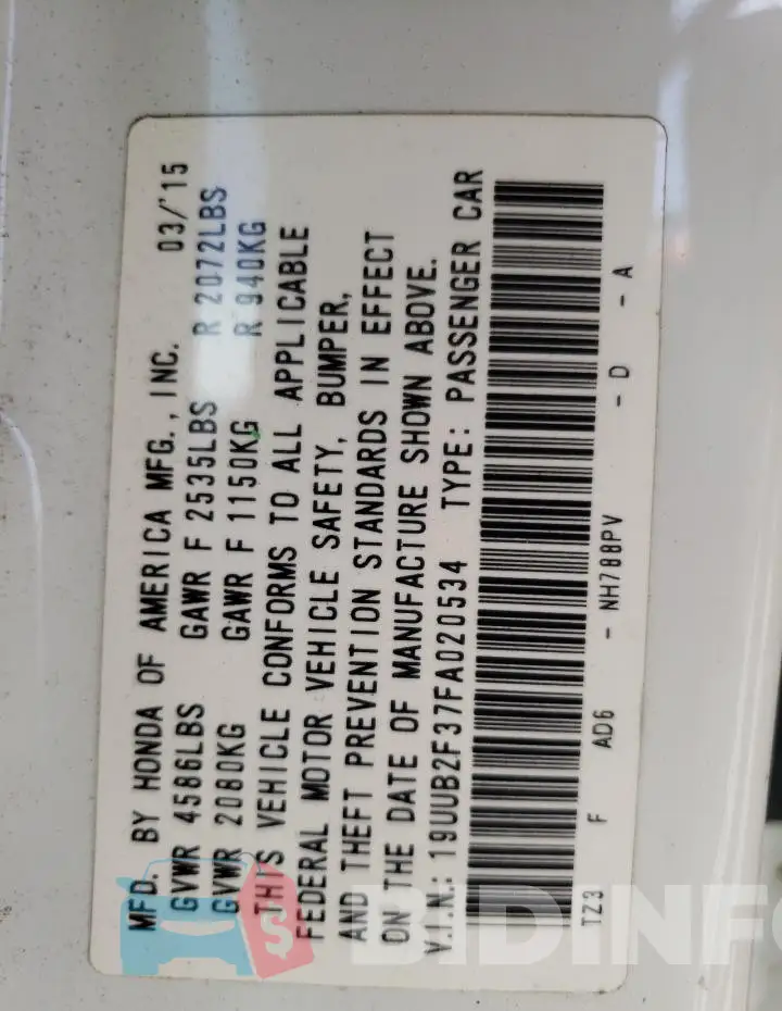 19UUB2F37FA020534 Photo# 12