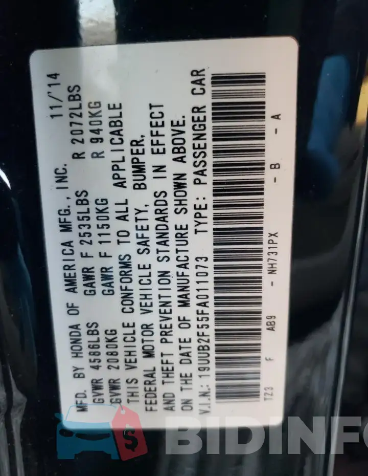 19UUB2F55FA011073 Photo# 12