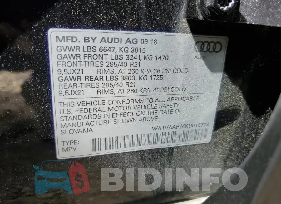WA1VAAF74KD010372 Photo# 13