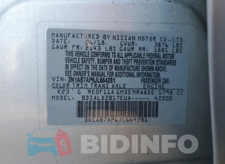 3N1AB7AP6JL664281 Photo# 12